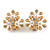 Gold Tone Clear Crystal, Faux Pearl Floral Clip On Earrings - 20mm Tall