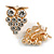 Clear Crystal Owl Clip On Earrings In Gold Tone - 20mm Tall - view 4