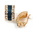 C-Shape Clear Crystal Dark Blue Enamel Clip On Earrings In Gold Tone - 20mm Tall - view 4