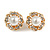 Romantic Crystal Faux Pearl Flower Clip On Earrings In Gold Tone - 18mm Diameter