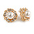 Romantic Crystal Faux Pearl Flower Clip On Earrings In Gold Tone - 18mm Diameter - view 2
