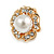 Romantic Crystal Faux Pearl Flower Clip On Earrings In Gold Tone - 18mm Diameter - view 5