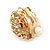 Romantic Crystal Faux Pearl Flower Clip On Earrings In Gold Tone - 18mm Diameter - view 6