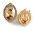 Stunning Light Topaz Oval Cut Glass Stone with Clear Crystal Clip On Earrings In Gold Tone - 18mm Tall - view 5