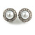 Classic Faux Pearl Clear Crystal Dome Shape Clip On Earrings In Silver Tone - 15mm Diameter - view 2
