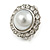 Classic Faux Pearl Clear Crystal Dome Shape Clip On Earrings In Silver Tone - 15mm Diameter - view 5
