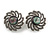 Vintage Inspired Cat Eye Stone Flower Clip On Earrings In Antique Silver Tone - 23mm D D