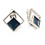 Square Blue Enamel Clip On Earrings In Aged Silver Tone - 15mm Tall