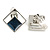 Square Blue Enamel Clip On Earrings In Aged Silver Tone - 15mm Tall - view 4