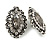 Victorian Style Grey/ Clear Crystal Filigree Clip On Earrings In Aged Silver Tone - 30mm Tall - view 5