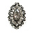 Victorian Style Grey/ Clear Crystal Filigree Clip On Earrings In Aged Silver Tone - 30mm Tall - view 4