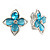 Light Blue Bead Floral Clip On Earrings In Silver Tone - 20mm Diameter