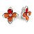 Salmon/ Red Bead Floral Clip On Earrings In Silver Tone - 20mm Diameter