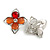 Salmon/ Red Bead Floral Clip On Earrings In Silver Tone - 20mm Diameter - view 5