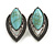 Vintage Inspired Teardrop Crystal Turquoise Bead Clip On Earrings In Aged Silver Tone - 30mm Tall