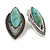 Vintage Inspired Teardrop Crystal Turquoise Bead Clip On Earrings In Aged Silver Tone - 30mm Tall - view 4