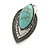 Vintage Inspired Teardrop Crystal Turquoise Bead Clip On Earrings In Aged Silver Tone - 30mm Tall - view 3