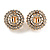 Clear and Hematite Crystal Wreath Clip On Earrings In Gold Tone - 22mm Diameter