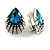 Teal Blue/ Clear Crystal Teardrop Clip On Earrings In Silver Tone - 23mm Tall - view 2