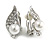 Clear Crystal Faux Pearl Leaf Clip On Earrings In Aged Silver Tone - 23mm L - view 3