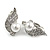 Clear Crystal Faux Pearl Leaf Clip On Earrings In Aged Silver Tone - 23mm L - view 4