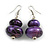 Purple/ Black Double Bead Wood Drop Earrings In Silver Tone - 55mm Long - view 4