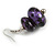 Purple/ Black Double Bead Wood Drop Earrings In Silver Tone - 55mm Long - view 3