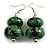 Green/ Black Double Bead Wood Drop Earrings In Silver Tone - 55mm Long - view 3