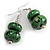 Green/ Black Double Bead Wood Drop Earrings In Silver Tone - 55mm Long - view 4
