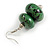 Green/ Black Double Bead Wood Drop Earrings In Silver Tone - 55mm Long - view 5