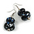 Black/ Blue/ White Double Bead Wood Drop Earrings In Silver Tone - 55mm Long - view 3