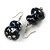 Black/ Blue/ White Double Bead Wood Drop Earrings In Silver Tone - 55mm Long - view 2