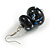 Black/ Blue/ White Double Bead Wood Drop Earrings In Silver Tone - 55mm Long - view 4