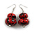 Red/ Black Double Bead Wood Drop Earrings In Silver Tone - 55mm Long - view 3