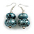 Metallic Blue/ Black Double Bead Wood Drop Earrings In Silver Tone - 55mm Long - view 2