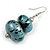 Metallic Blue/ Black Double Bead Wood Drop Earrings In Silver Tone - 55mm Long - view 6