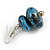 Metallic Blue/ Black Double Bead Wood Drop Earrings In Silver Tone - 55mm Long - view 4