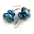 Metallic Blue/ Black Double Bead Wood Drop Earrings In Silver Tone - 55mm Long - view 5