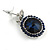 Dark Blue Crystal Round Drop Earrings In Rhodium Plating - 35mm Long - view 4