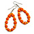 Orange Wood and Glass Bead Oval Drop Earrings In Silver Tone - 55mm Long - view 3