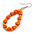 Orange Wood and Glass Bead Oval Drop Earrings In Silver Tone - 55mm Long - view 4