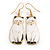 White/ Black Enamel Cat Drop Earrings In Gold Tone Metal - 50mm Long