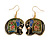 Multicoloured Enamel Elephant Drop Earrings In Gold Tone Metal - 45mm Long - view 3