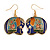 Multicoloured Enamel Elephant Drop Earrings In Gold Tone Metal - 45mm Long - view 2