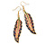 Multicoloured Enamel Leaf Drop Earrings In Gold Tone - 70mm Long - view 3