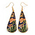 Multicoloured Enamel Floral Teardrop Earrings In Gold Tone - 65mm Long