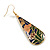 Multicoloured Enamel Floral Teardrop Earrings In Gold Tone - 65mm Long - view 4