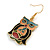 Multicoloured Enamel Owl Drop Earrings In Gold Tone Metal - 45mm Long - view 4