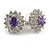 Rodium Plated Clear/ Amethyst CZ Oval Stud Earrings - 17mm Tall - view 2
