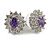 Rodium Plated Clear/ Amethyst CZ Oval Stud Earrings - 17mm Tall - view 7